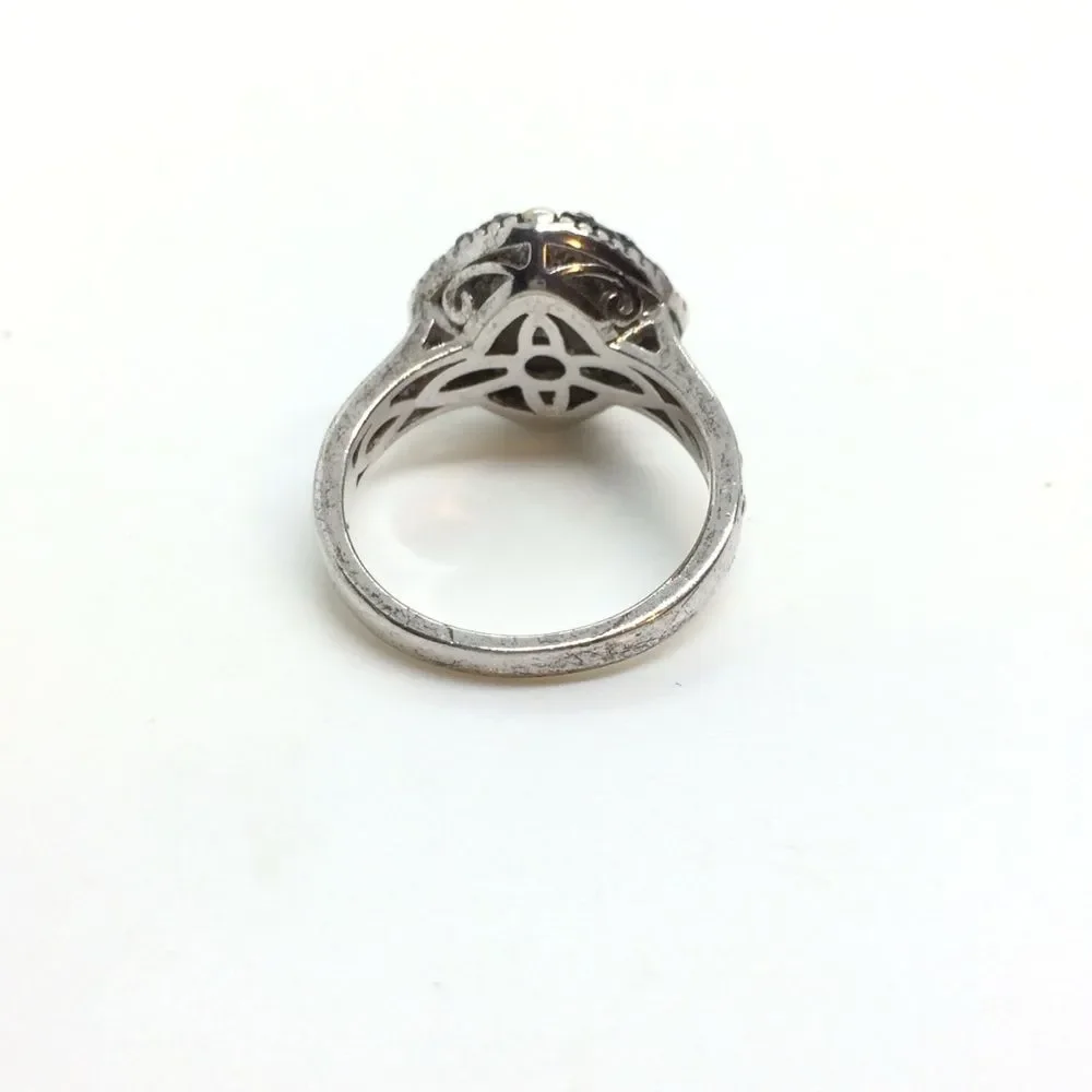 STERLING SILVER RING Green Glass Filigree Statement Ring Sz 7.25